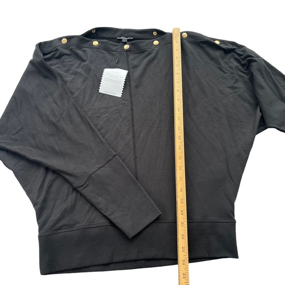 Stella & Dot Womens Large Black Gold Snap Boatneck Dolman Sleeve Jersey Knit Top - Picture 5 of 15